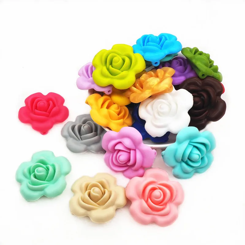 Chengkai 50PCS Silikon Rose Blume Perlen DIY Baby Schnuller Schnuller Zahnen Kautable Pflege Schmuck Anhänger Beißring Spielzeug Perle Image
