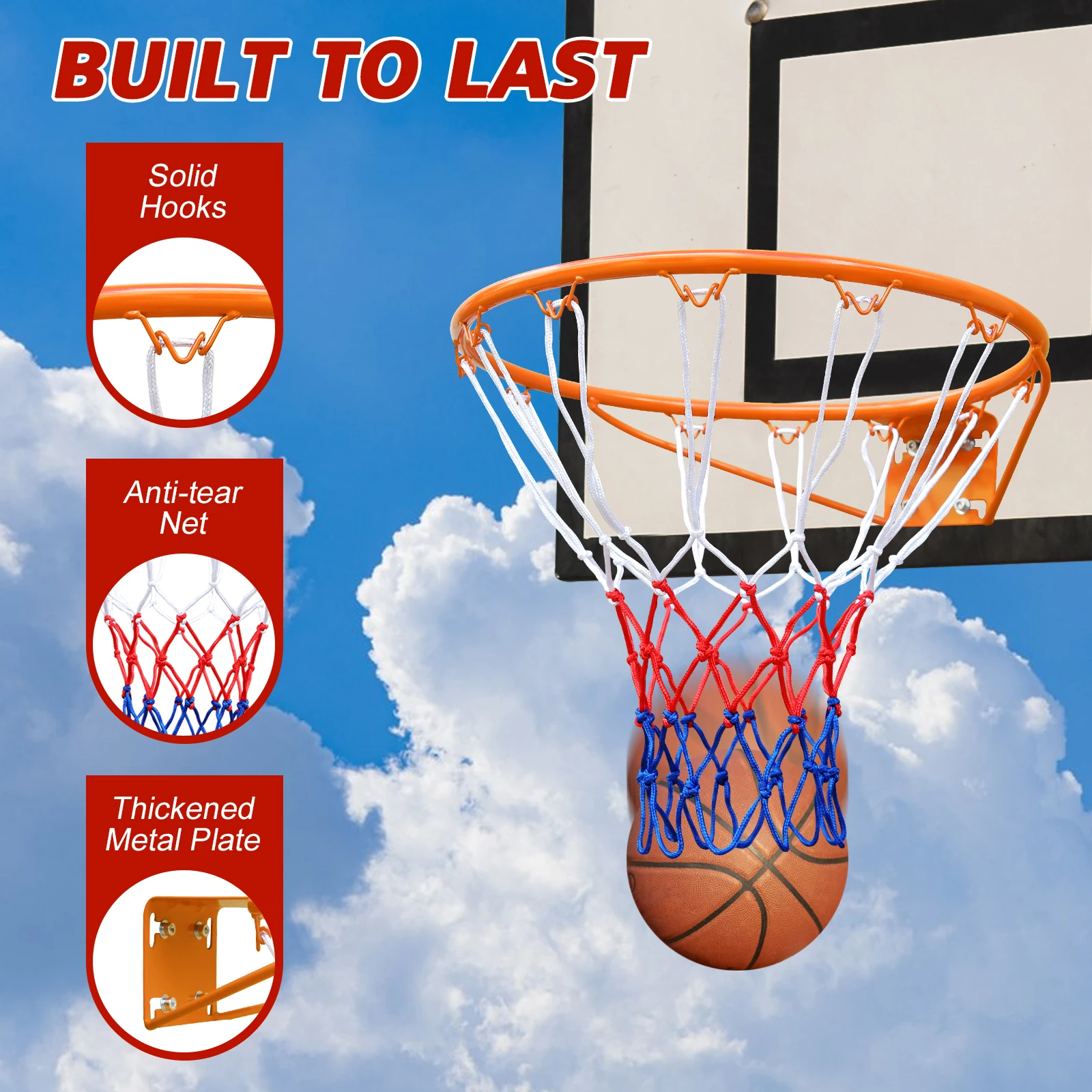 45,72 cm Ersatz für Basketballfelgen, an der Wand montierte Basketballfelge, robuster Ersatz für Basketball-Flexfelgen Image