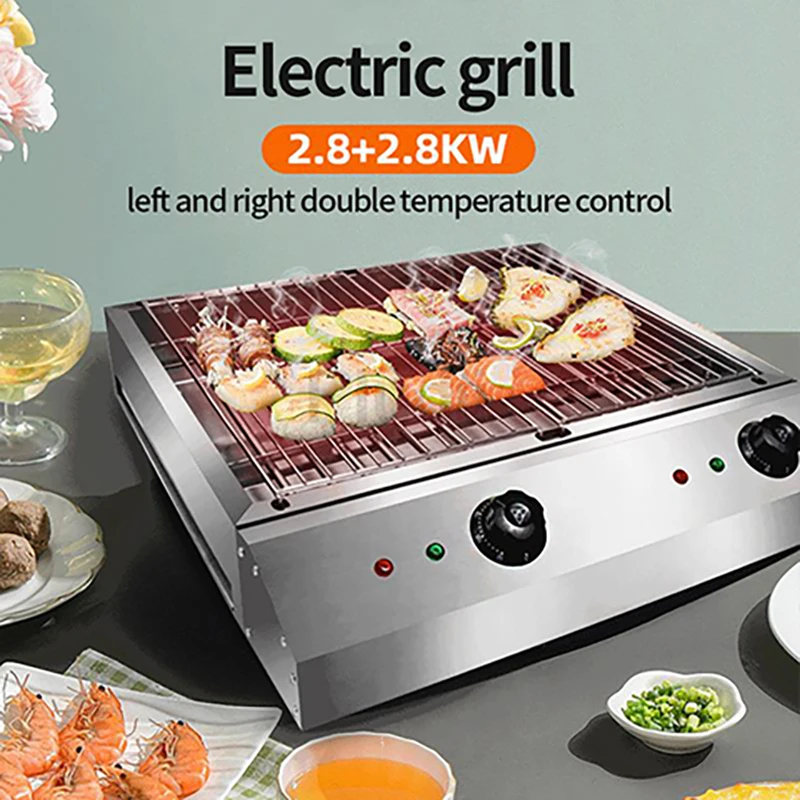 Elektro-Edelstahl-Grill ofen mit doppelter Steuerung Haushalts-Elektro pfanne rauchfreier Grill topf Multifunktions-Grill ofen Image