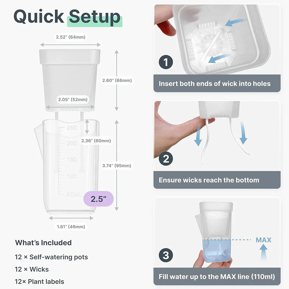 12 Stück quadratische selbstbewässernde Töpfe für Sukkulenten mit Trocken- und Nass-Trennung für Mini-Innengärten Image