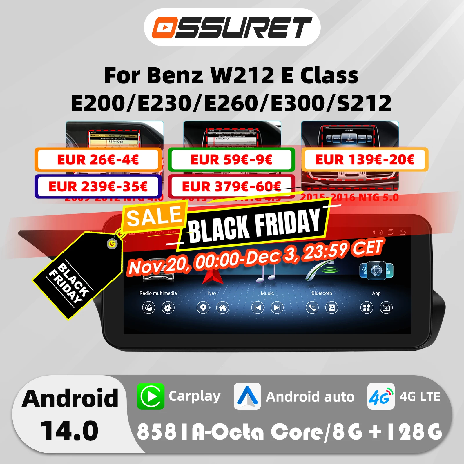 10,25 "Carplay Android 13 Auto Auto radio Für Mercedes Benz E-Klasse C207 W207 A207 NTG 4,0 4,5 5,0 2-Tür auto intelligente system Image