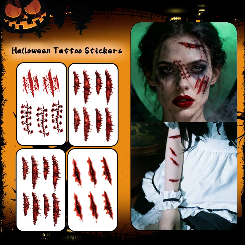 Halloween Horror Narbe temporäre Tattoo Aufkleber, langlebig und wasserdicht, Tränen der Nonne, Tattoo Aufkleber für Gesicht Arm Image