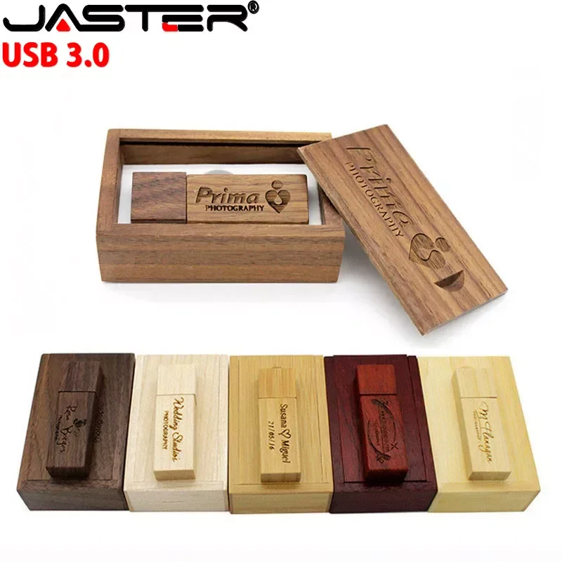 JASTER USB 3.0-Flash-Laufwerke 128 GB Holz-Speicherstick Kostenloses individuelles Logo Pen-Laufwerk 64 GB 32 GB U-Disk Kreatives Hochzeitsgeschenk Pendrive Image