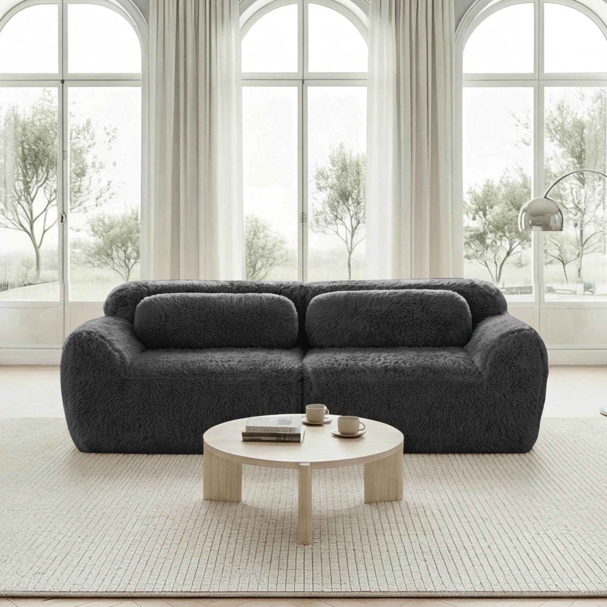 KOMHTOM 2 Sitzers Sofa aus Plüschstoff rahmenloses modulares Design mit Kissen weich hochelastischer Schaumstoff Image