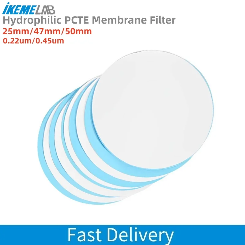 IKEME 50 Stück hydrophile PCTE-Membranfilter 25 mm 47 mm 50 mm Zellbiologie-Bluttest Polycarbonat-Schiene geätzte Filtermembran Image