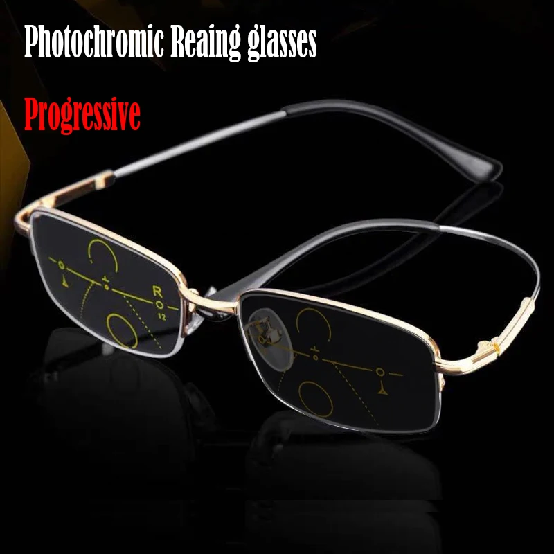 2026 Legierungsrahmen Photochrome Progressive Multifokale Lesebrille Unisex Anti-Blaulicht Alterssichtigkeit-Brille Dioptrien Image