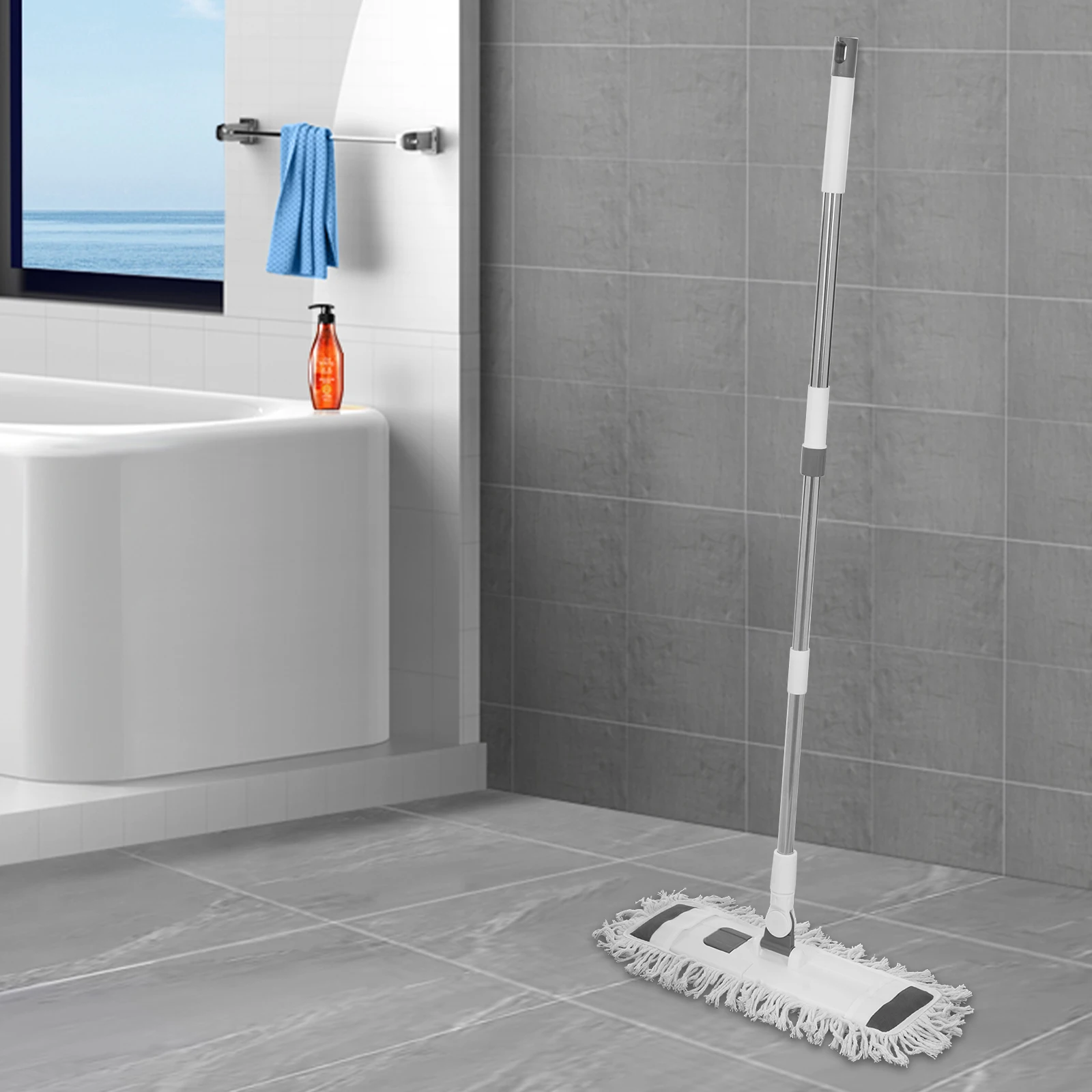 Handmopp mit Teleskopstange und 2 Wischpads, geeignet für Fliesen, Hartböden, Holzböden, Laminatböden