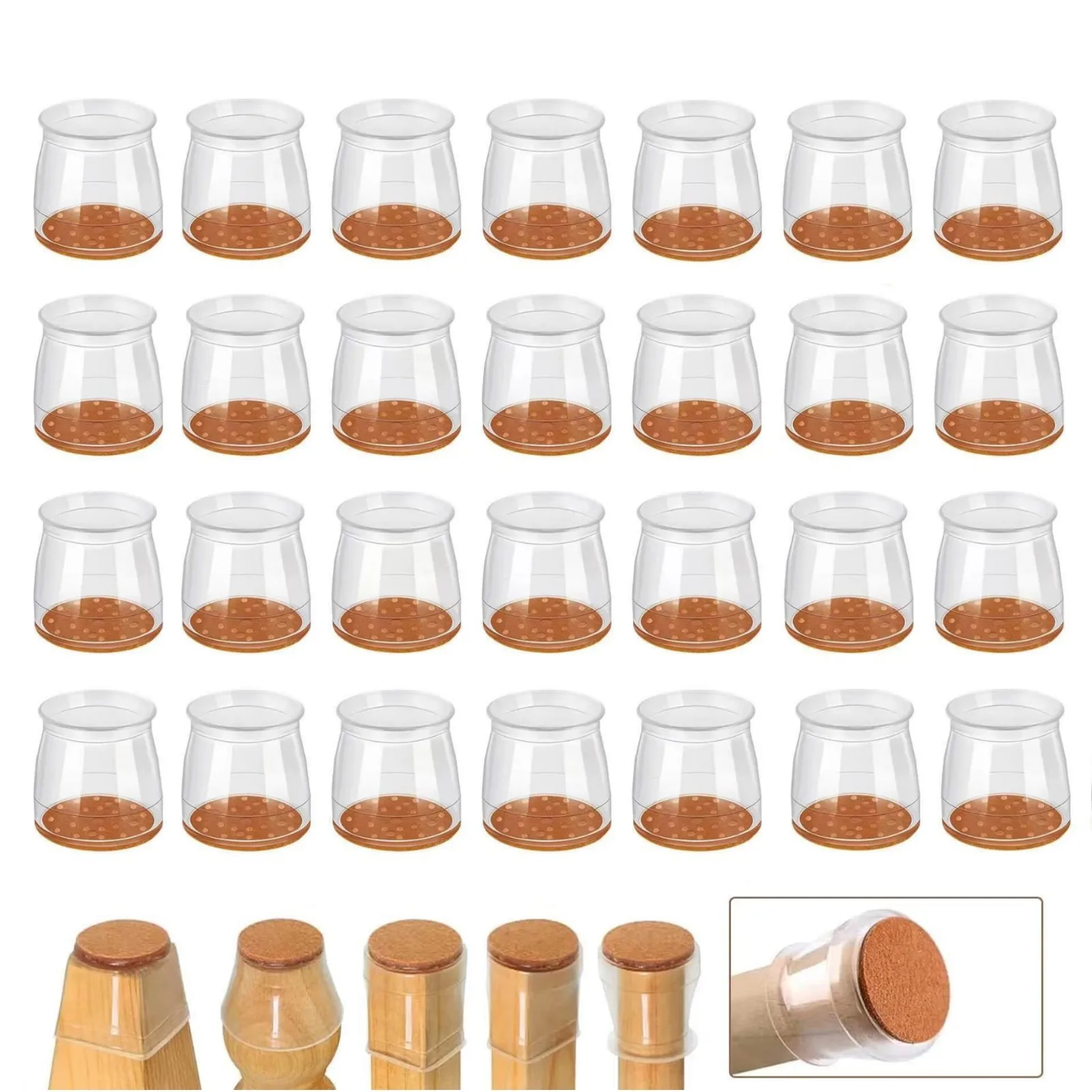 16/24/36 Stück ultrakleine Silikon-Stuhlfußabdeckungen mit Filzauflage – geräuschreduzierende Schutzauflage für Holzböden Image