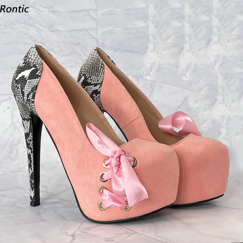 Rontic Hohe Qualität Frauen Plattform Pumpen Sexy Dünne Fersen Rouund Toe Ziemlich Rosa Rot Party Schuhe Damen UNS Plus Größe 5-20