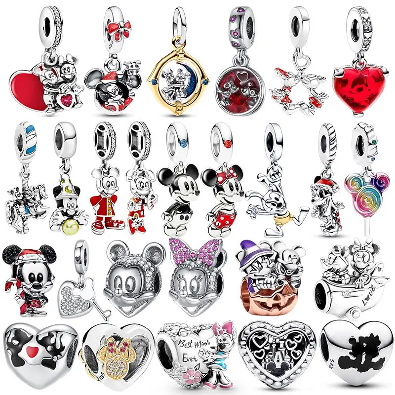 925 Silber Disney Charms-Anhänger aus der niedlichen Mickey&Minnie-Serie, passend für Halsketten, Original-Armbänder, DIY, Festival, Damen-Partygeschenke Image