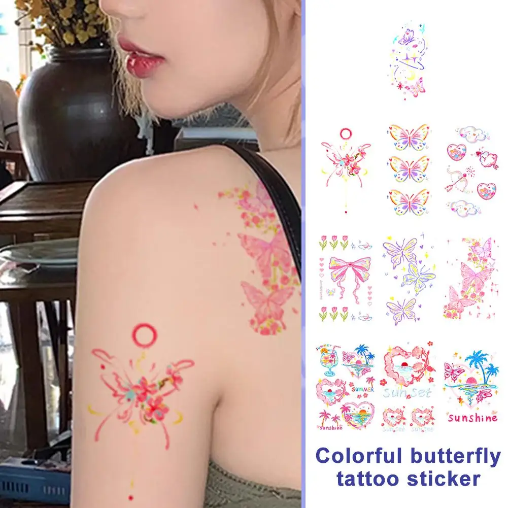Butterflies and Flower Temporary Sticker Tattoo Colorful Body Art Tattoos Self Adhesive Waterproof Fake Colorful Arm Body Tattoo