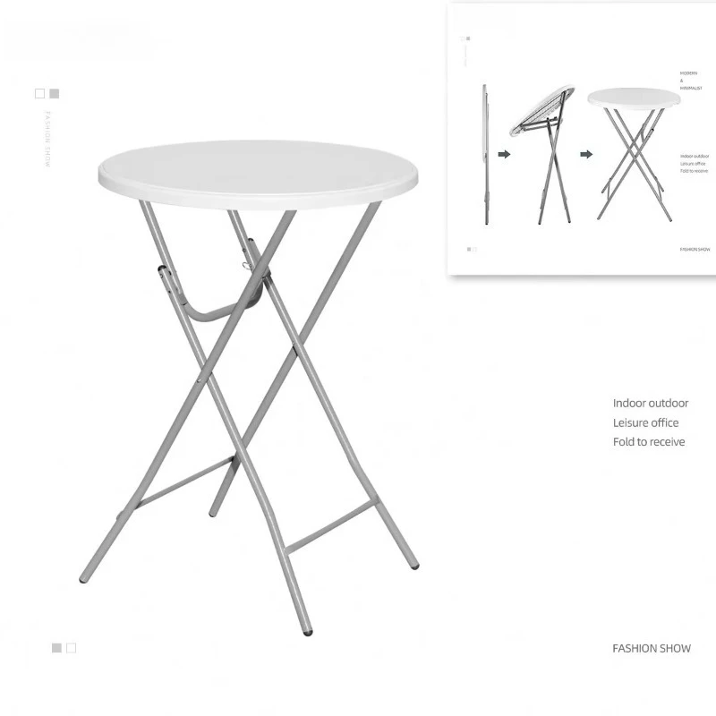 Durchmesser 80 cm runder, faltbarer Party-Cocktailtisch aus Kunststoff mit hoher Bar Image