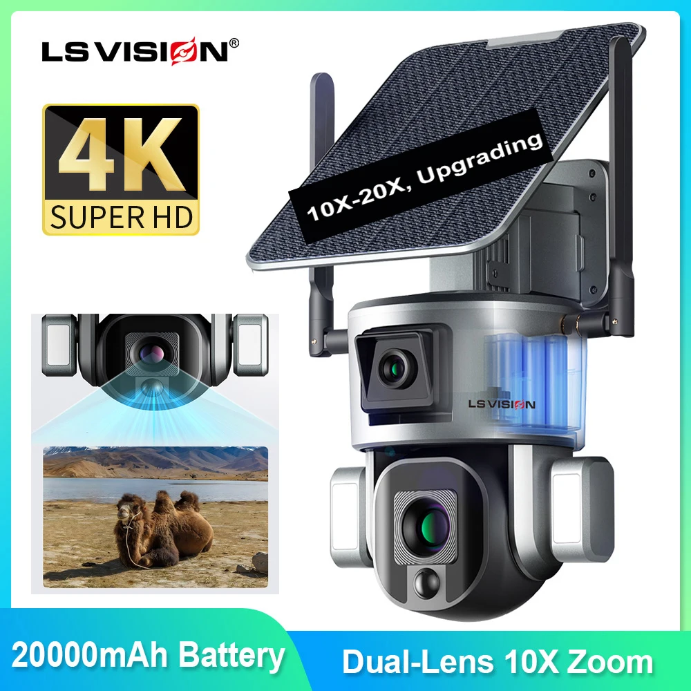 LS VISION 4K 8MP Dual-Objektiv Solarkamera 20X Zoom 4G SIM/WIFI Sicherheits-Außenkamera mit Humanoid-Tracking und Farbnachtsicht Image