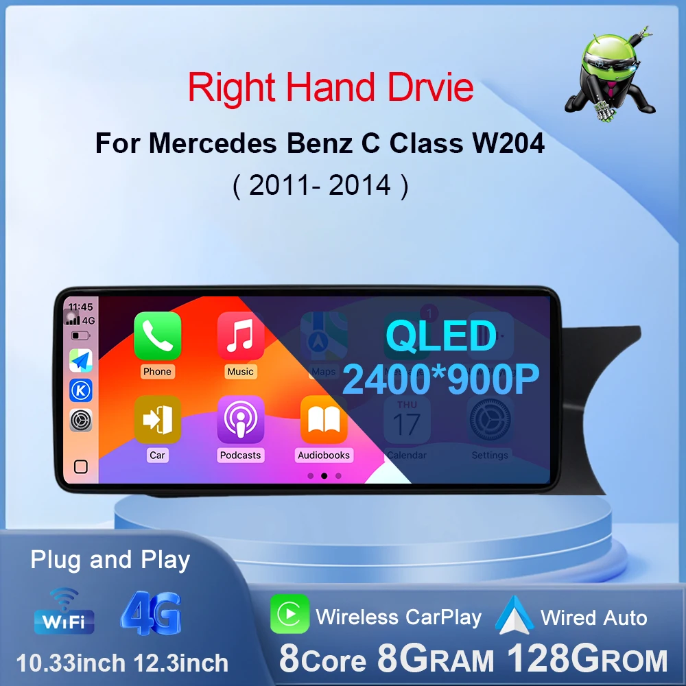 Autoradio Multimedia Video Player Navigation GPS Android 14 CarPlay für Benz C W204 2011-2014 NTG 4,5 System Rechte Hand Drvie Image