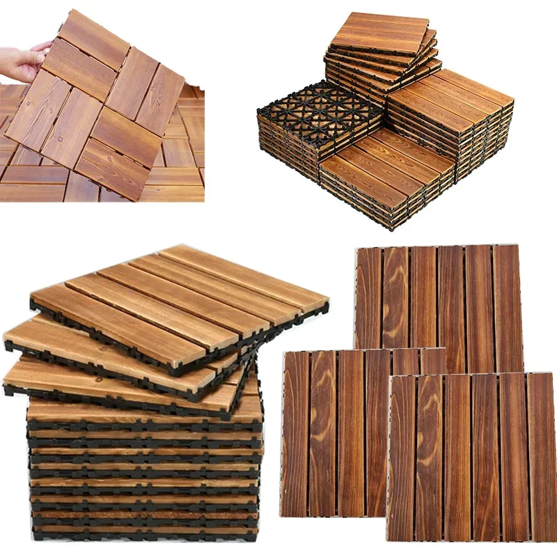 3 Stück Holzkunststoff karbonisierter Boden, wasserdichter Sonnenschutz, gespleißt, für den Außenbereich, Hartholzboden, quadratisch, karbonisiert, für Badezimmer im Freien Image