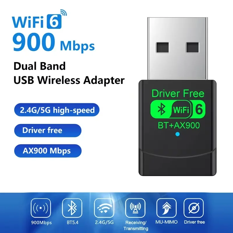 AX900 USB WiFi 6 Bluetooth 5.4 Adapter 2-in-1 Dongle Dual-Band 2,4G & 5GHz USB-Netzwerk Drahtloser WLAN-Empfänger Image