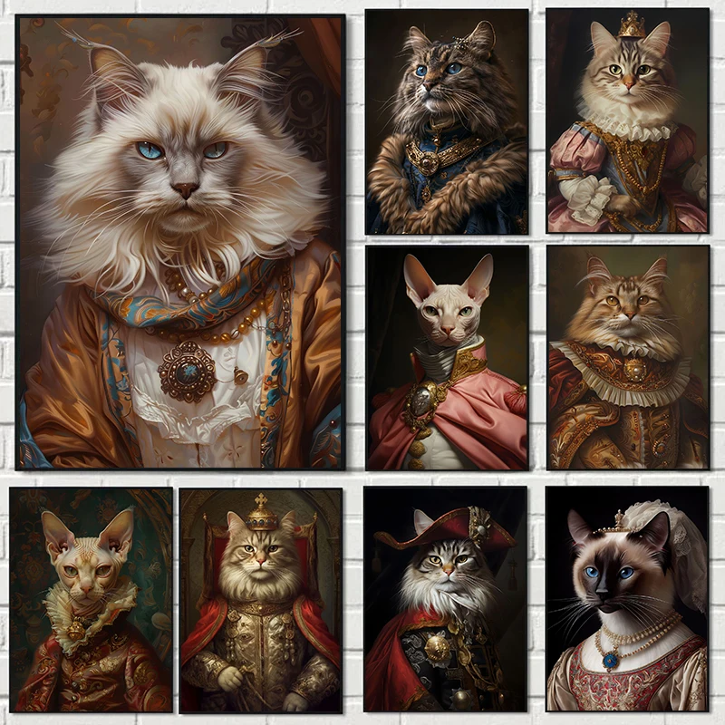 Interessantes Tier, viktorianisches Tier, Katze, Porträt, Kunst, abstraktes Poster, Leinwandgemälde, Wandkunst, Bilder, Heimdekoration Image