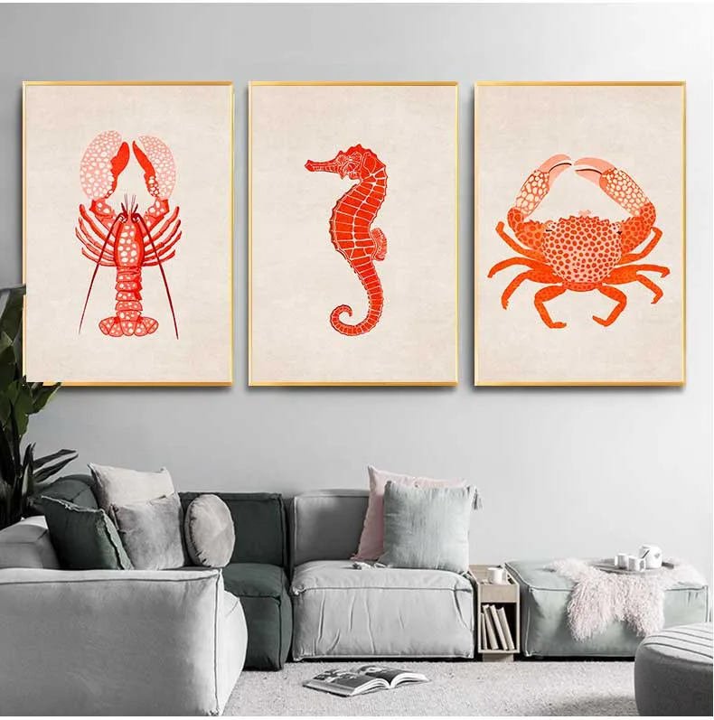 Vintage Meer Lebensmittel Hummer Seepferdchen Krabbe Bild Druck Leinwand Malerei Minimalistische Wand Kunst Für Küche Zimmer Home Decor Cuadros