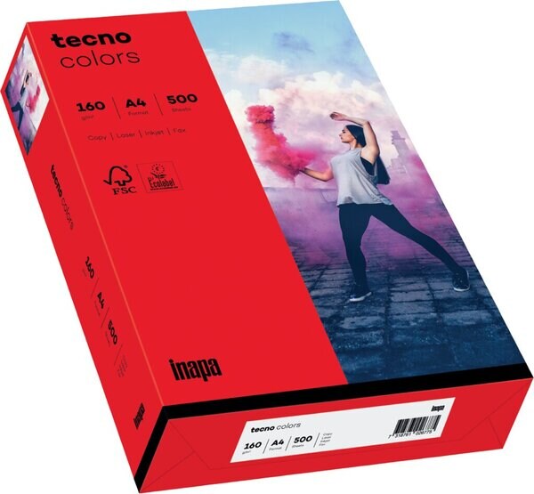 INAPA Kopierpapier, Tecno Colors, A4, 160 g/qm, intensiv rot Image