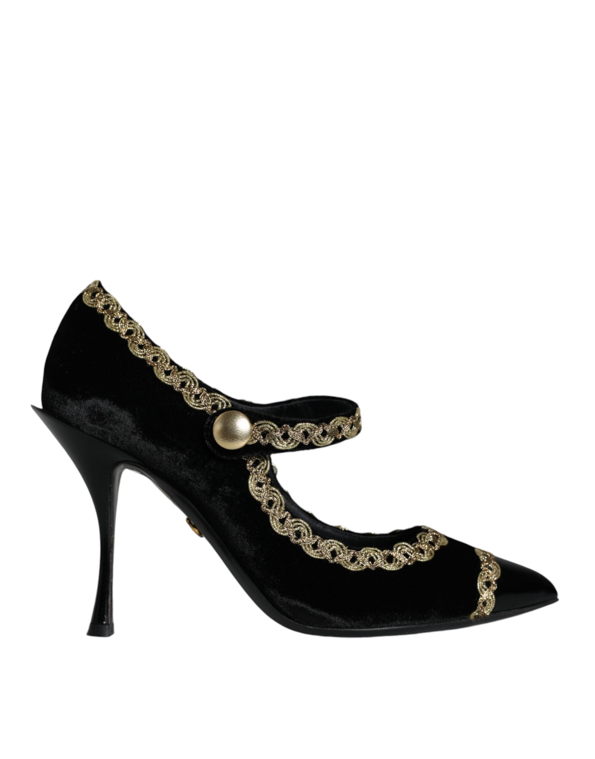 Dolce & Gabbana Schwarze Mary Jane Samt Gold Pumps Schuhe