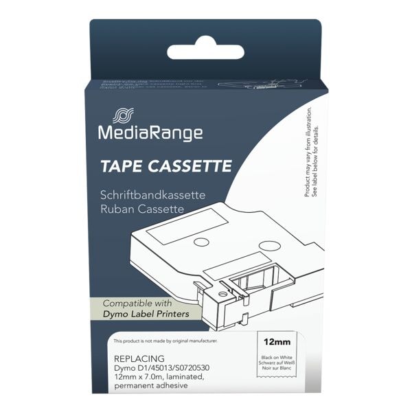 MediaRange Schriftband ersetzt DYMO 45013 schwarz auf weiß 12 mm x 7 m, 1.2 cm