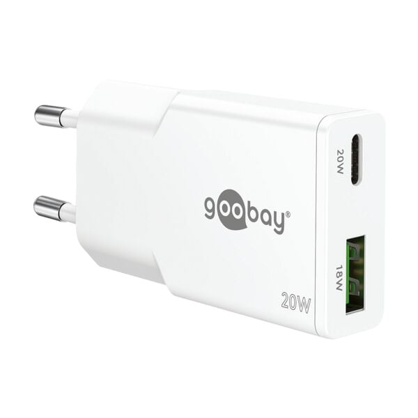 goobay Dual-Schnellladegerät GaN Slim 1x USB-C (PD) / 1x USB-A (QC) 20 W weiß weiß, 1.53x3.61x8.1 cm Image