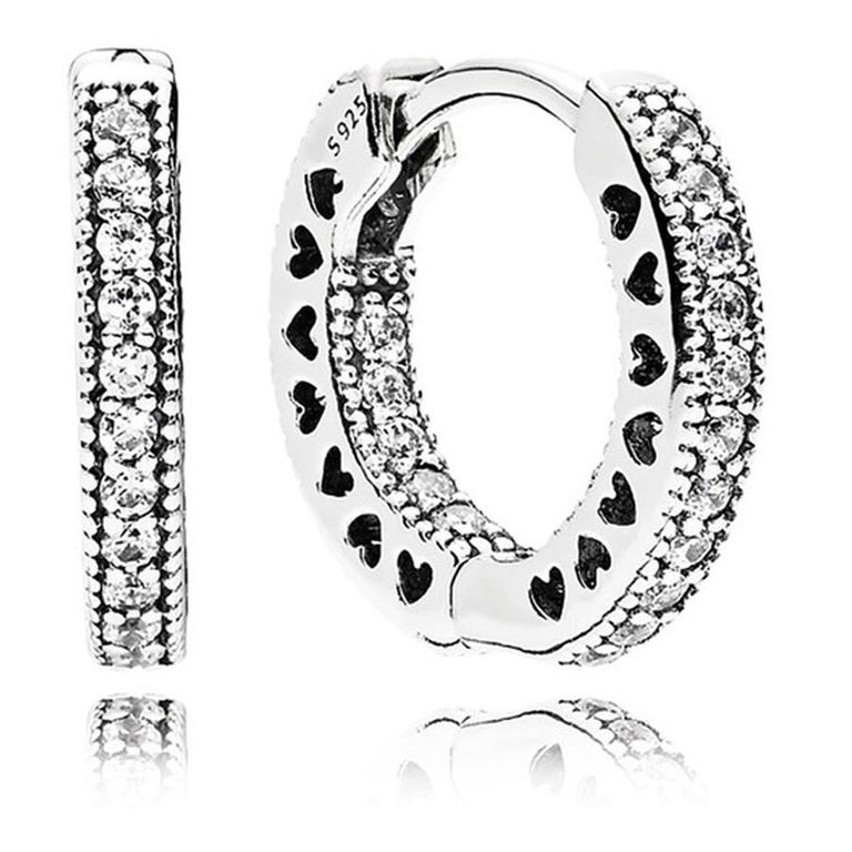 Hoop Earrings With Clear Cubic Zirconia, 15 Mm - White - Pandora Earrings