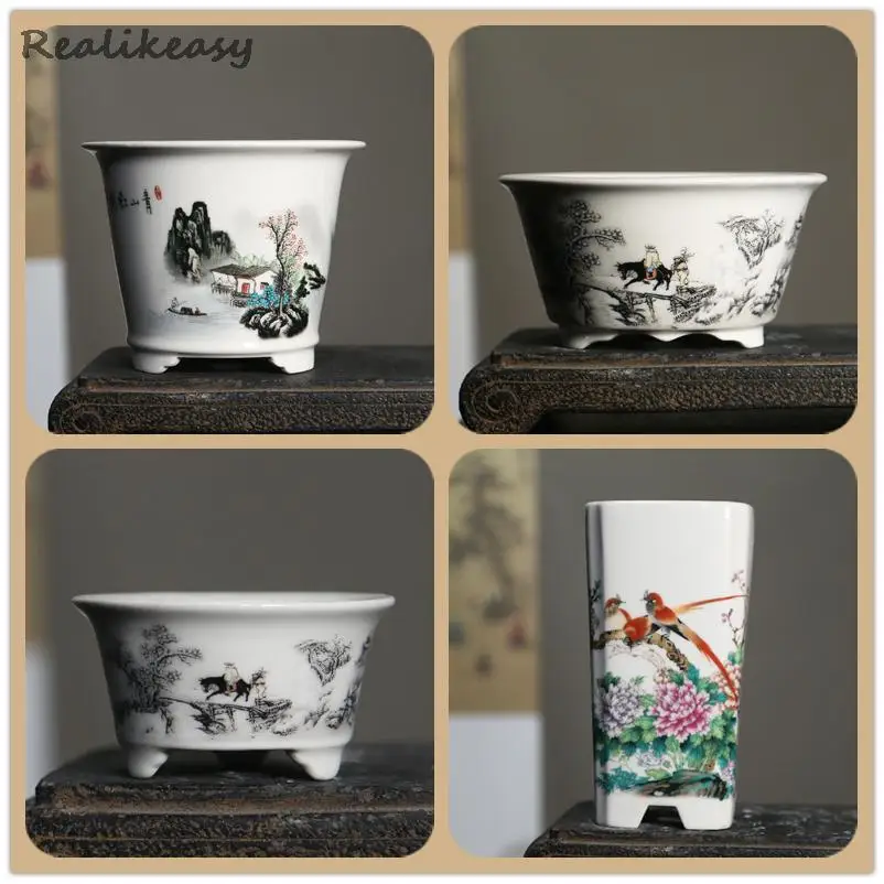 Vasi da fiori cinesi di sabbia viola vasi da Bonsai in ceramica dipinti a mano arte paesaggio vasi da fiori vasi da fiori decorativi da tavolo LC309
