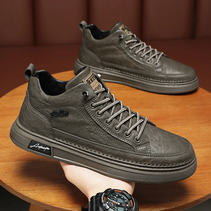 British Leather Men's Casual Shoes Breathable Trendy Handmade Shoes Platform Breathable Shoes Male Walking Shoes Men Black Shoes