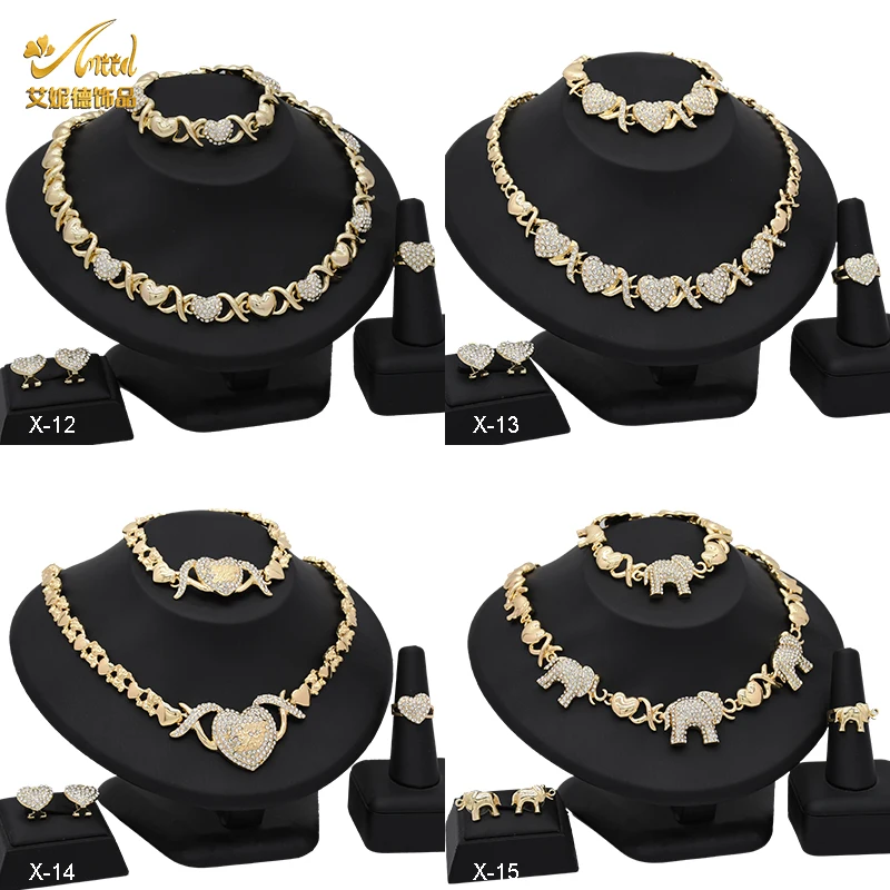 ANIID XOXO collana di gioielli da donna Set 18 carati Color oro sposa elefante strass collana da sposa orecchini bracciale anello Set regalo