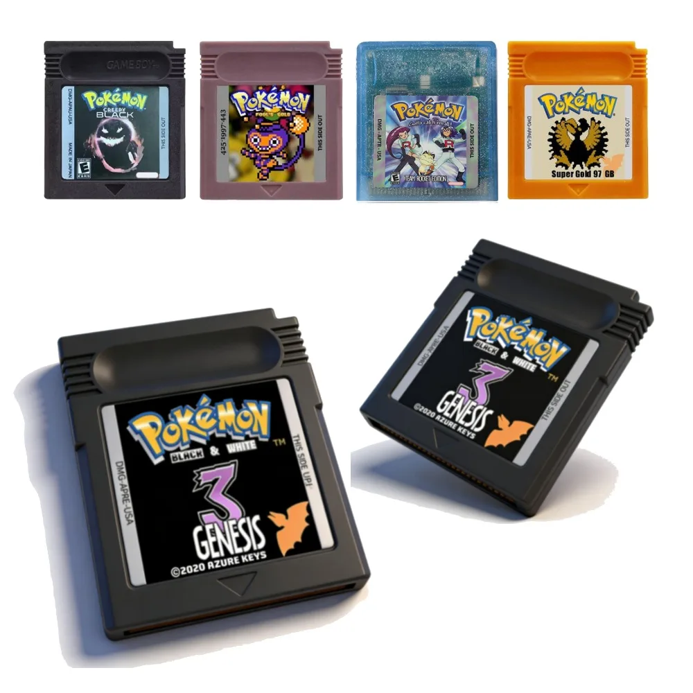 Pokemon Game Card Black White 3 Genesis Creepy Black Fool Gold GBC Game Card 16 Bit Video Game Cartridge Console Cards For GB/SP