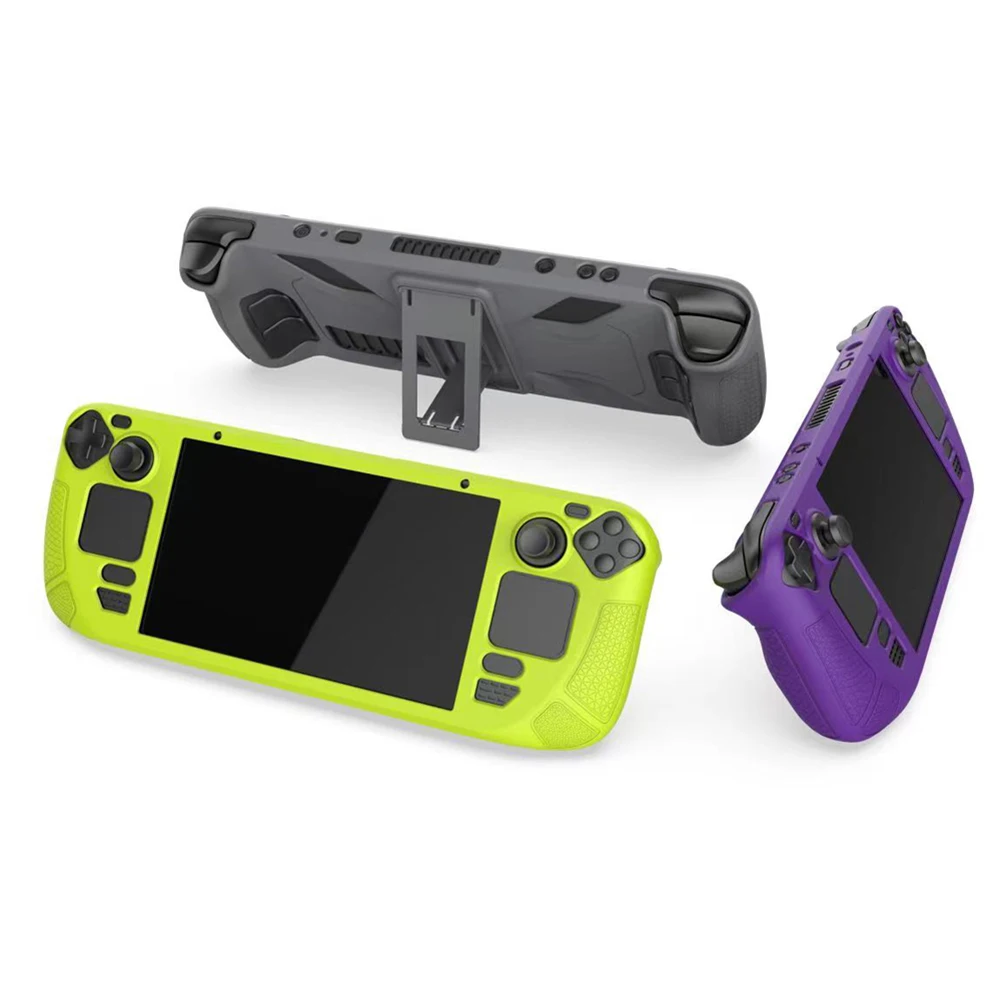 Spielkonsolen-Silikon-Vollabdeckung, rutschfeste, weiche Hülle, Spielkonsolenhülle mit Halterung, Ersatzzubehör für Steam Deck Image