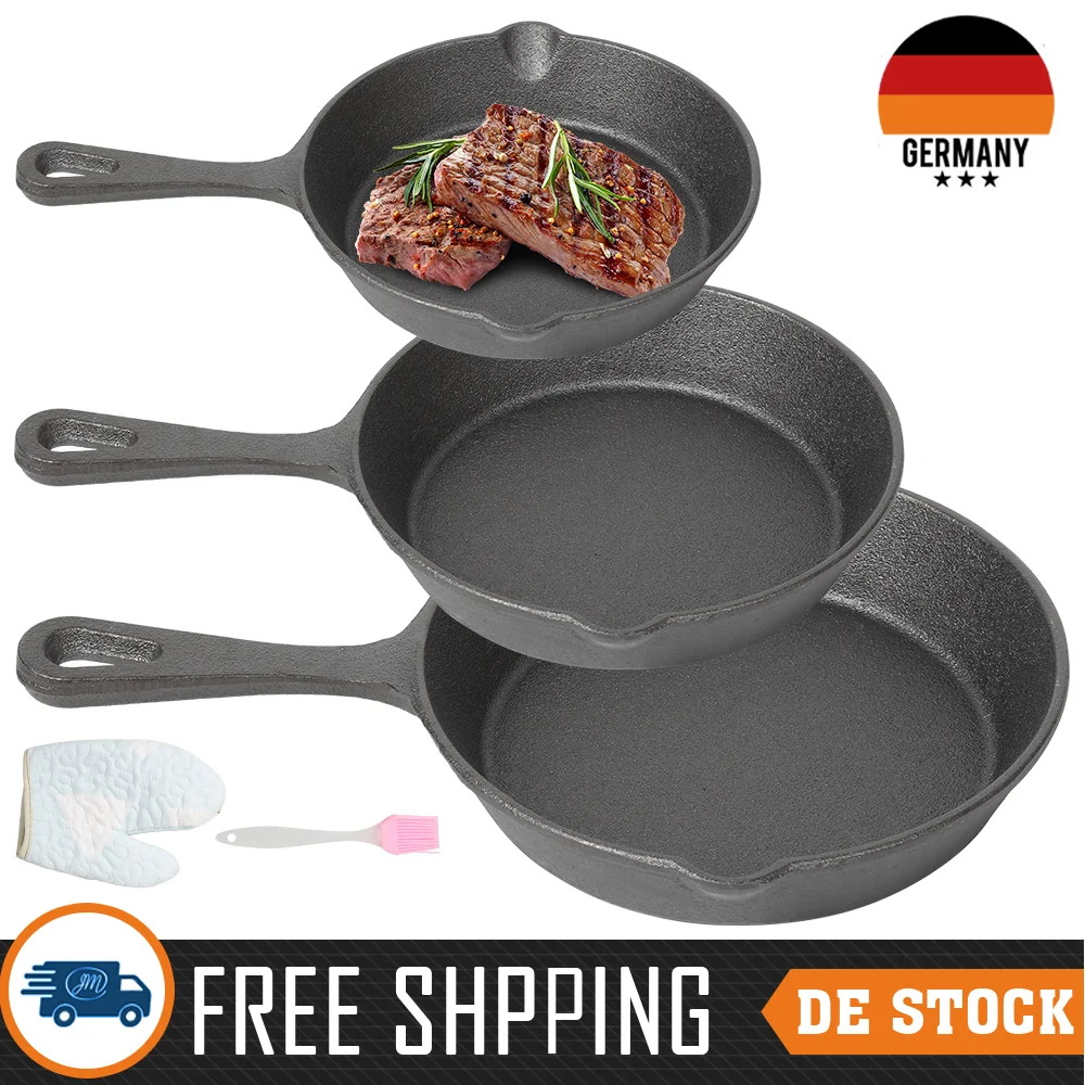 3PC Gusseisen Braten Pan Wok Nicht-stick Waben Topf Hause Steak pfanne Gasherd Induktion Topf Küche Kochgeschirr 16/20/26cm Image