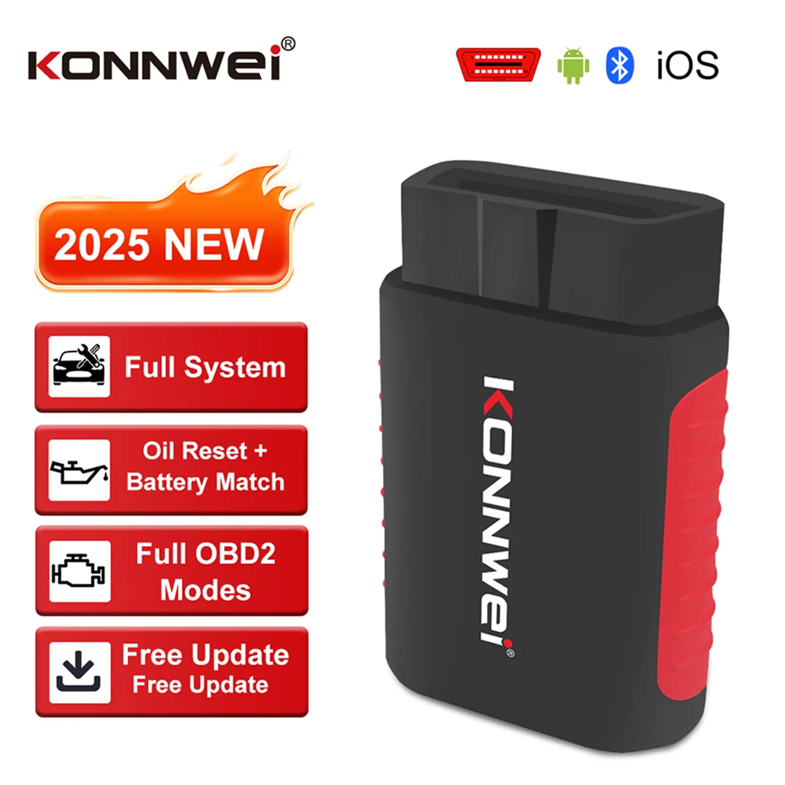 KONNWEi Auto-OBD-Diagnosetool, Bluetooth-Verbindung, APP-Ansicht, Motorfehlercodes, klare Spezialfunktionen, Auto-OBD2-Scan-Tool Image