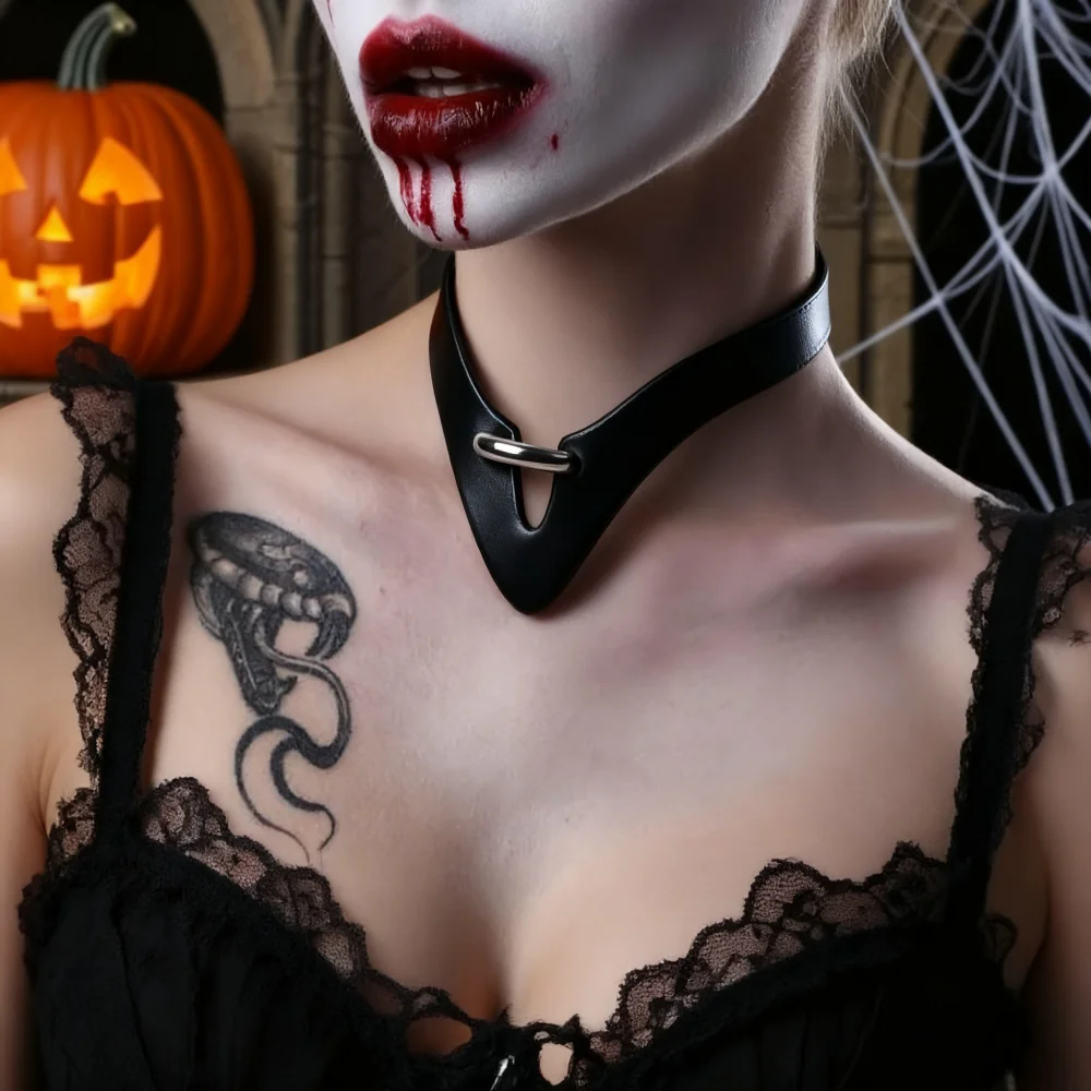 Damen-Halskette aus PU-Leder – Y2K-Punk-Gothic-Stil für Halloween, Karneval, Mottopartys und Zubehör für den täglichen Gebrauch Image