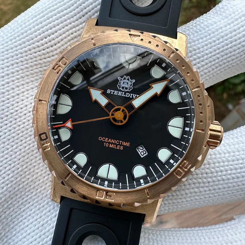 STEELDIVE Herren-Automatikuhr, 46,5 mm, Bronze, mechanische Armbanduhr, Taucheruhr, 1000 ATM, wasserdicht, leuchtend, C3-Saphir, NH35 Image