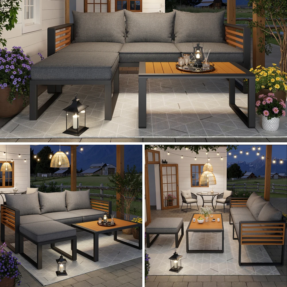 Garten-Lounge-Set, Garten-Sofa-Set, Modernes Outdoor-Sofa-Set, Gartenmöbel-Set mit Verzinktem Eisenrahmen