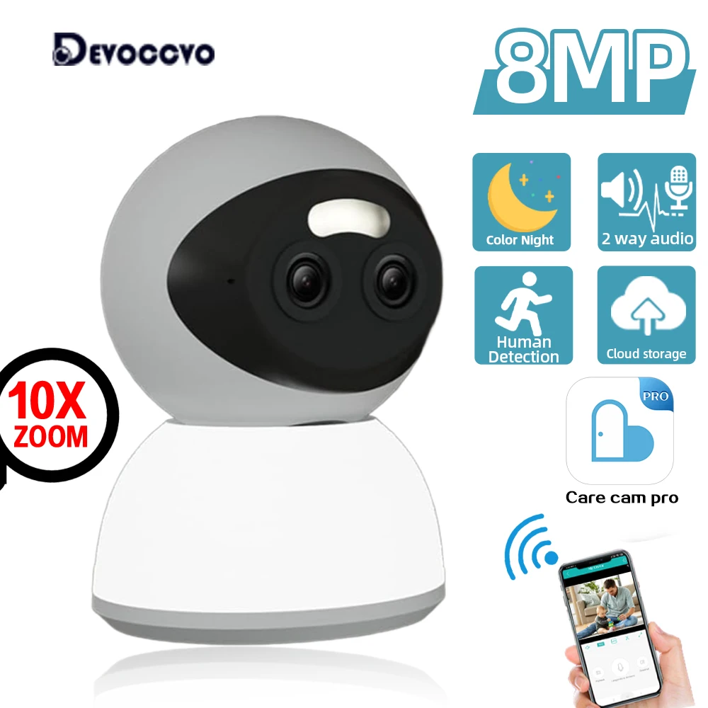 8MP Dual Lens PTZ Wifi IP Kamera 10X Zoom Indoor Home Security Überwachungskamera 2-wege Audio Auto Tracking Baby Monitor Cam Image