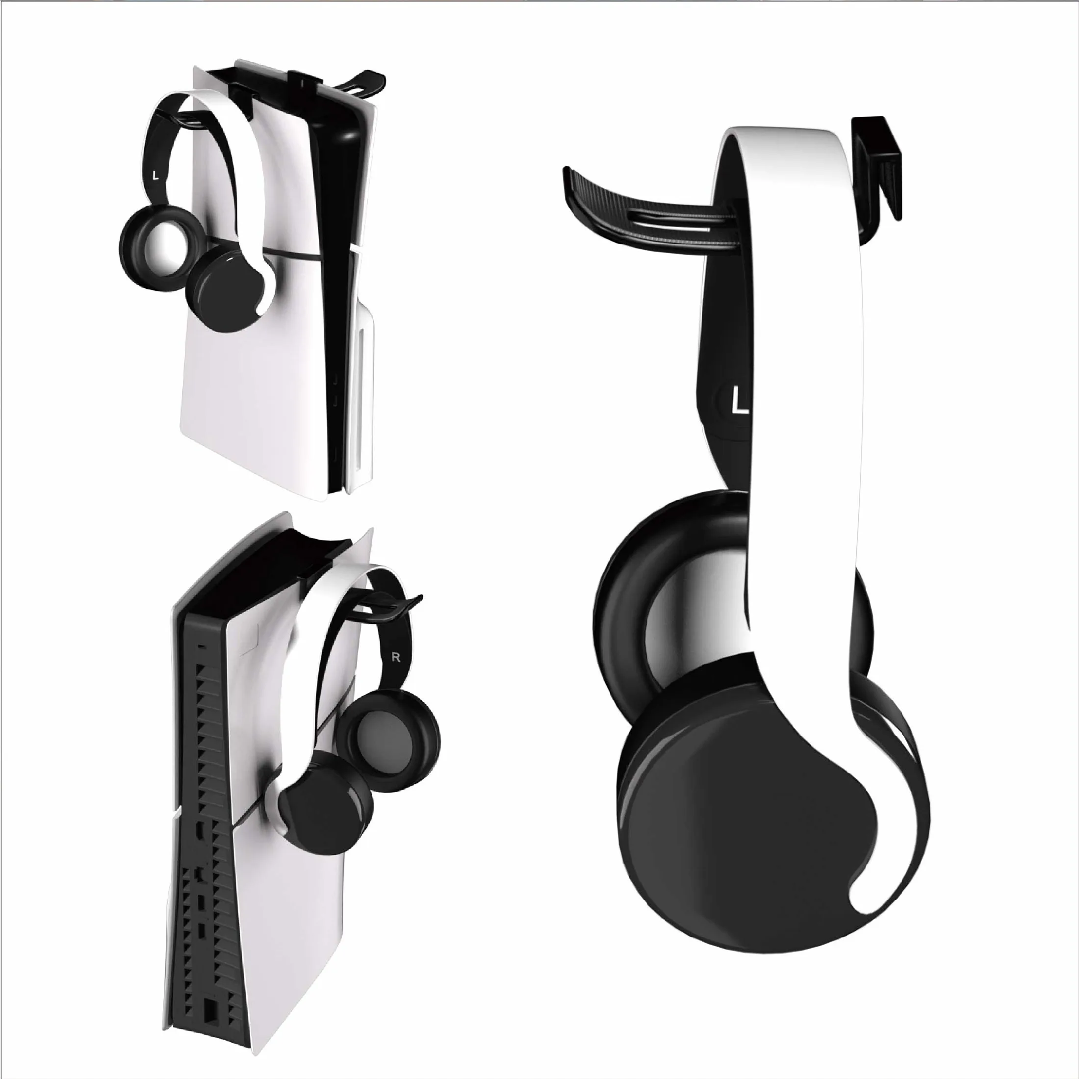 Headset- und Controller-Halterung für PS5/Slim/Pro, Hakenbügel für Kopfhörerständer, kompatibel mit PlayStation 5-Konsolen Image