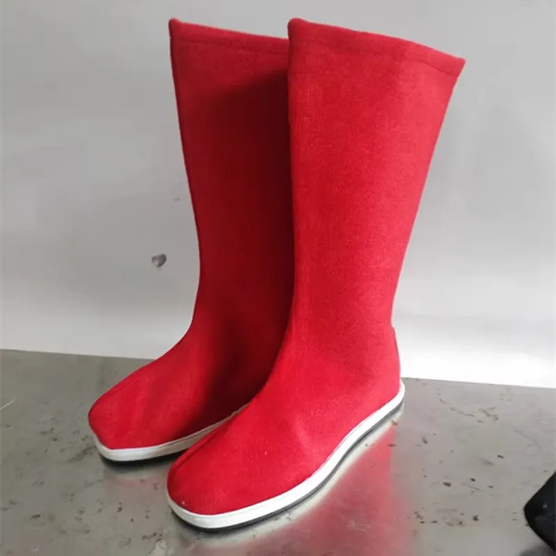 Chinesische alte Stoffstiefel Vintage hohe Stiefel Schwertkämpfer Cosplay Zubehör Retro Krieger Schuhe Hanfu Wear