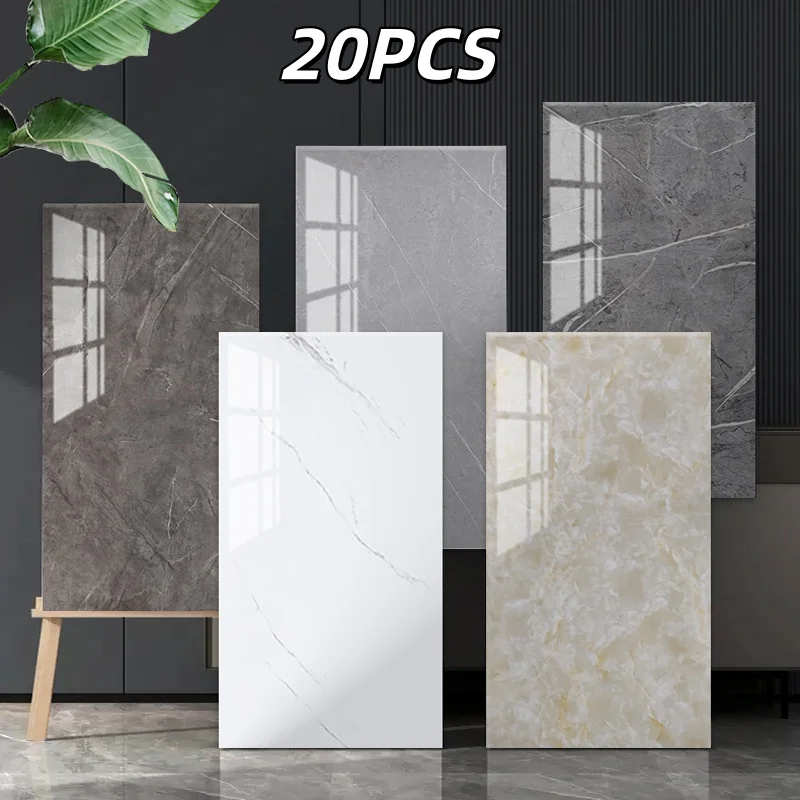 20/40 Stück selbstklebende Marmorfliesen-Aufkleber, 30 x 60 cm, wasserdichter Bodenaufkleber, PVC-Fliesen, Küche, Zuhause, Wandaufkleber, Badezimmer-Dekoration