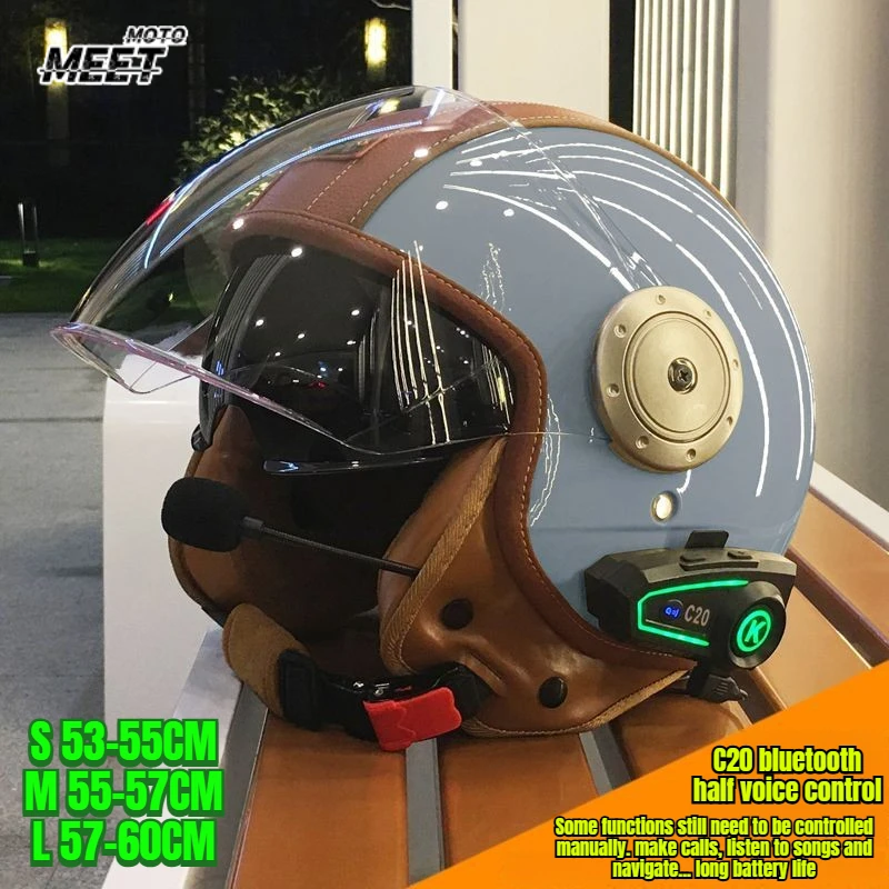 3C Retro Elektromotorrad Doppelspiegel Smart Bluetooth Helm Unisex Thermischer Ohrenschutz Dreiviertel-Halbhelm Image