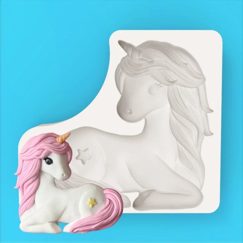3D Liegende Einhorn Silikonform Fondant Schokoladen-Dekorationswerkzeug Backform für Kuchen und Schokolade Image