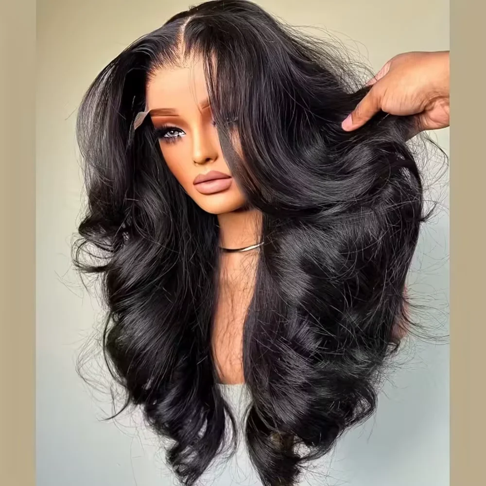 13x4 HD Lace Front Perücke 300 % Dichte lockiges, gewelltes, peruanisches Echthaar, vorgezupft mit Babyhaar, natürliche 13x6 Frontalperücke Image