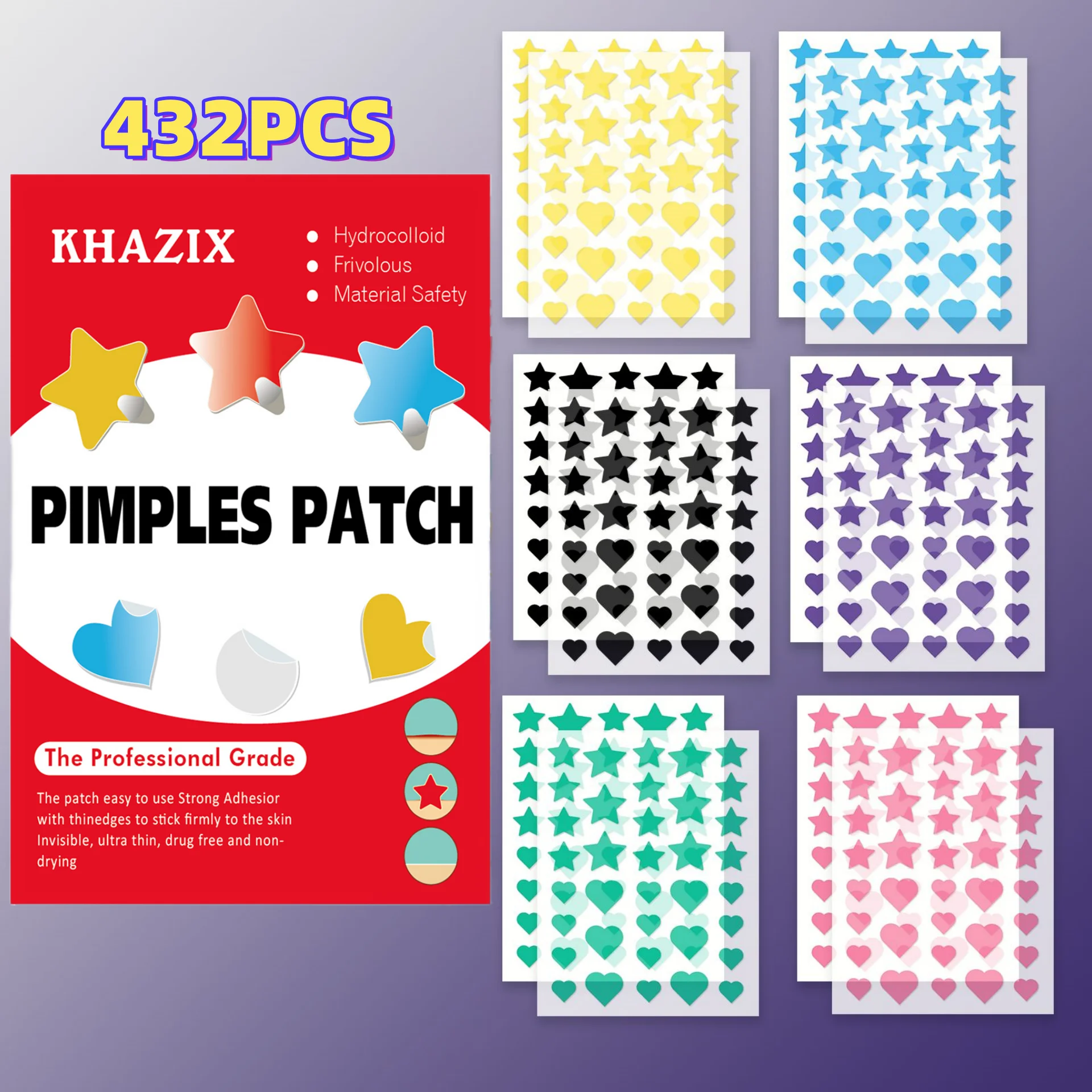 432 Stück Stern-Akne-Pflaster – 6 Farben, wasserdicht Image