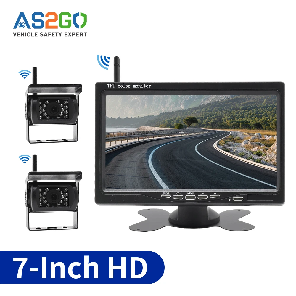 7-Zoll-Wireless-HD-Automonitor mit Nachtsicht-Rückfahrkamera für LKW, Bus, Wohnmobil, Anhänger, Bagger, 12 V-24 V, System, wasserdicht Image