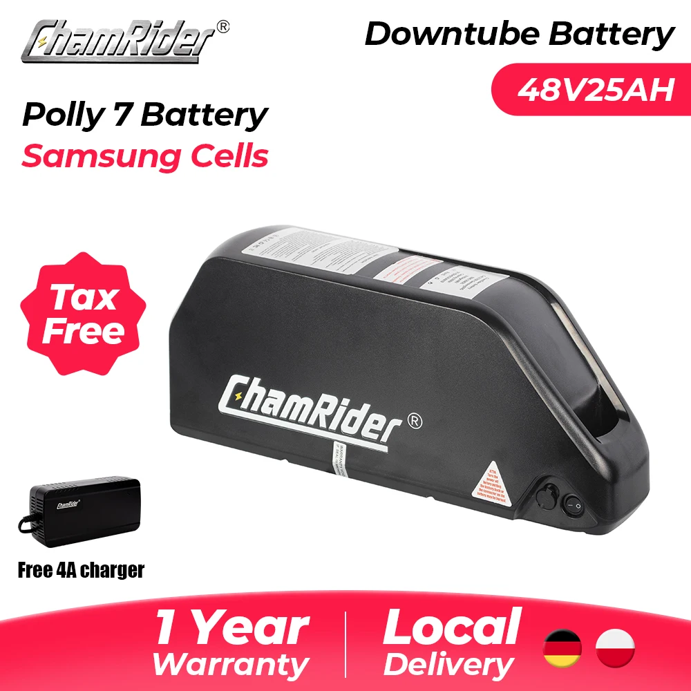 ChamRider POLLY 7/9 48 V 24,5 Ah 25 Ah Unterrohr-EBike-Batterie – 40 A Daly BMS 21700 Lithium-Ionen-Langzyklus-Lebensdauer, hohe Leistung Image