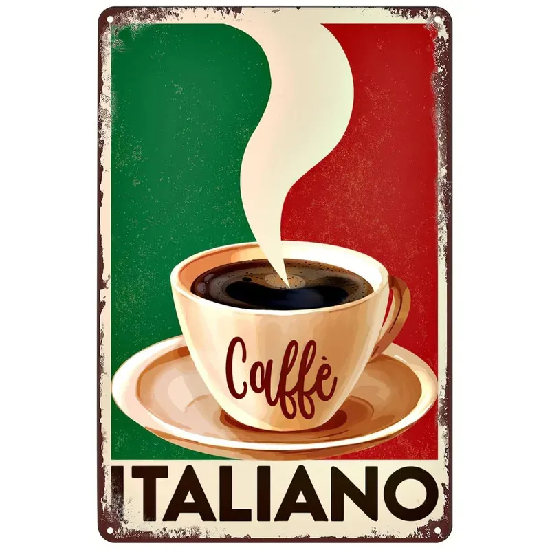 Vintage Italienische Kaffee-Blechschilder - Italiano Caffè Italien Flagge Retro Metall-Wandkunst für Zuhause Bar Café Deko Geschenk