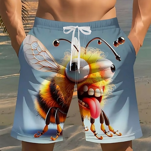 Herren Tiermotiv Krokodil 3D Zeichentrick Badehosen Badeshorts Boardshorts Mittlere Taille Lustig Strandurlaub Seitentaschen Netzfutter Elastischer Kordelzug in der Taille Designer Bekleidung Image
