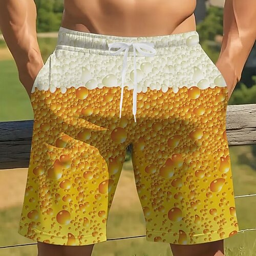 Herren Bier Badehosen Badeshorts Boardshorts Mittlere Taille Hawaiianisch Strandurlaub Seitentaschen Netzfutter Elastischer Kordelzug in der Taille Designer Bekleidung Image